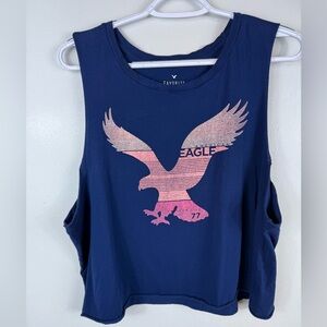 American Eagle Favorite Tank Graphic Cropped Blue Y2K Cut Out‎ Large Unisex